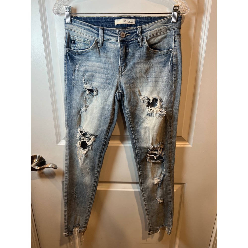 KanCan Women Jeans Heavy Distressed Ripped Light Wash Size 26